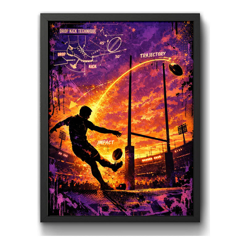 Cuadro Rugby Art Drop Kick Jugador Club Deportes Decoracion Marco Negro