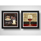 Set 2 Cuadros Café Y Vino Retro Cocina Arte Decoracion