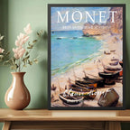 Cuadro Dormitorio Living Claude Monet Barcos Playa Étretat Marco Negro