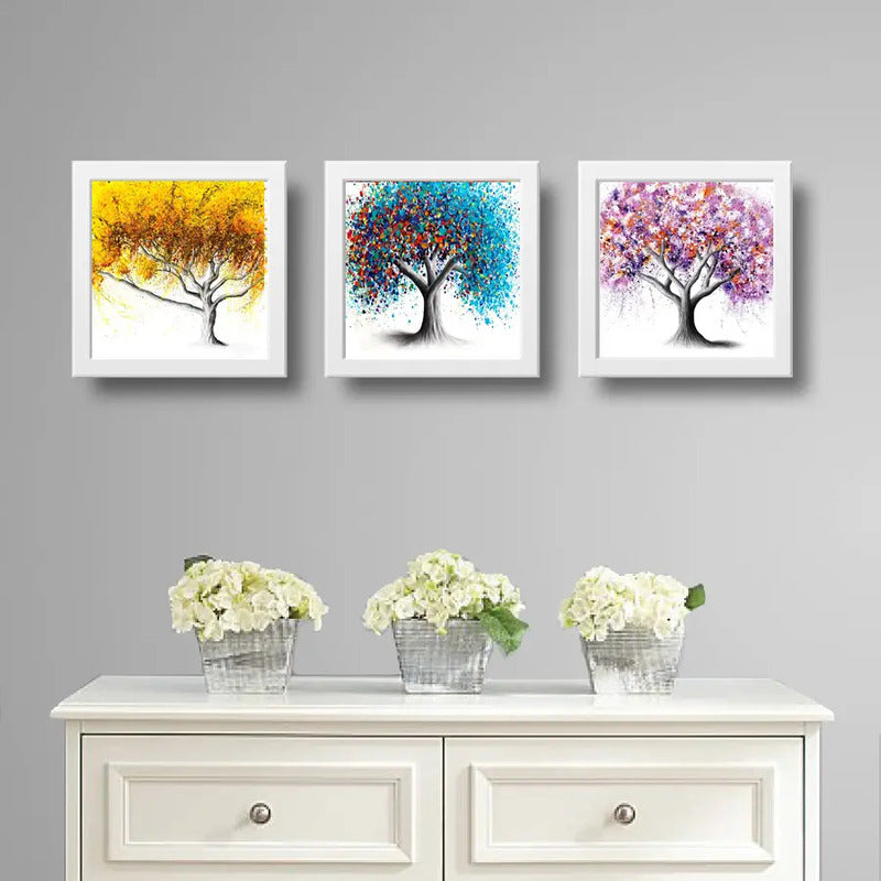 Set 3 Cuadros Árboles Coloridos Botanico Arte Decoracion