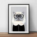 Cuadro Gato Persa Hipster Gatito Br2 Decoracion Con Paspartú Marco Negro