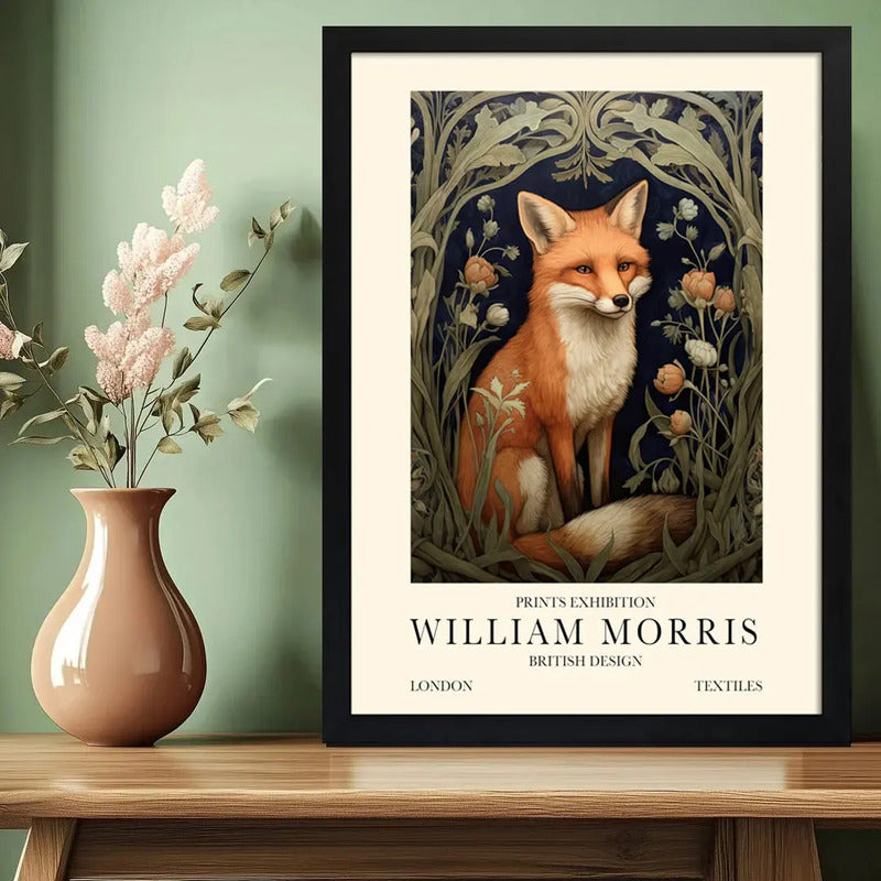 Cuadro Zorro Rojo William Morris Botanico Flores Exposición Marco Negro
