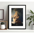 Cuadro Rembrandt Estilo Arte Barroco Decoracion Con Paspartú La Tormenta En El Mar De Galilea Con Marco Negro