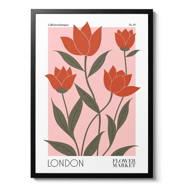 Cuadro Flower Market Flores Londres Arte Botanica Decoracion Marco Negro