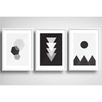 Set 3 Cuadros Geometrico Blanco Negro Escandinavo Paspartu