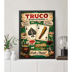 Cuadro Truco Rioplatense Juego De Naipes Arte Retro Uruguay Marco Negro