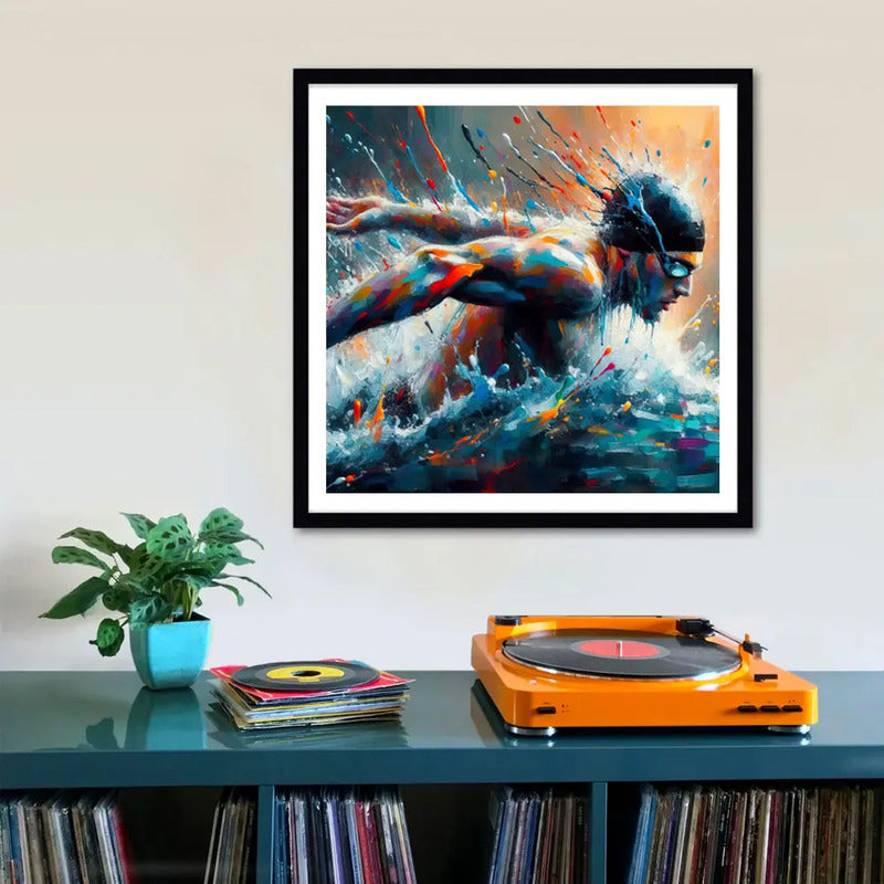 Cuadro Natacion Pop Art Club Gym Acuático Deportes 33x33cm Marco Negro