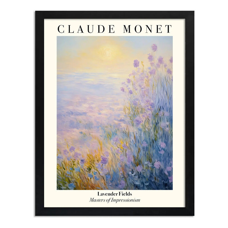 Cuadro Dormitorio Living Claude Monet Campos Lavanda Arte Marco Negro