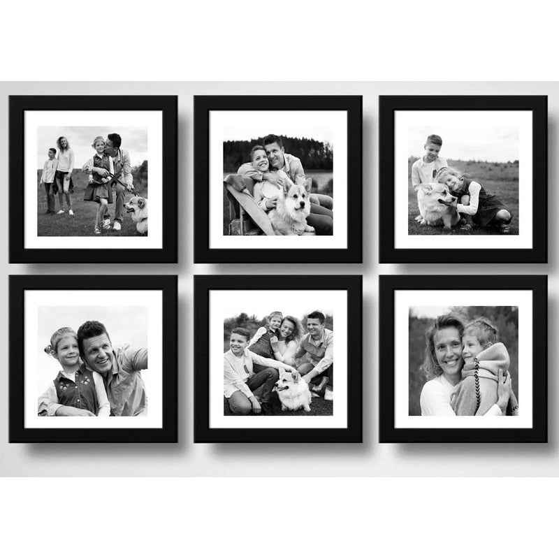 Set 6 Cuadros Personalizado Foto Familia Pareja Amigos 33x33 Blanco Y Negro Marco Negro
