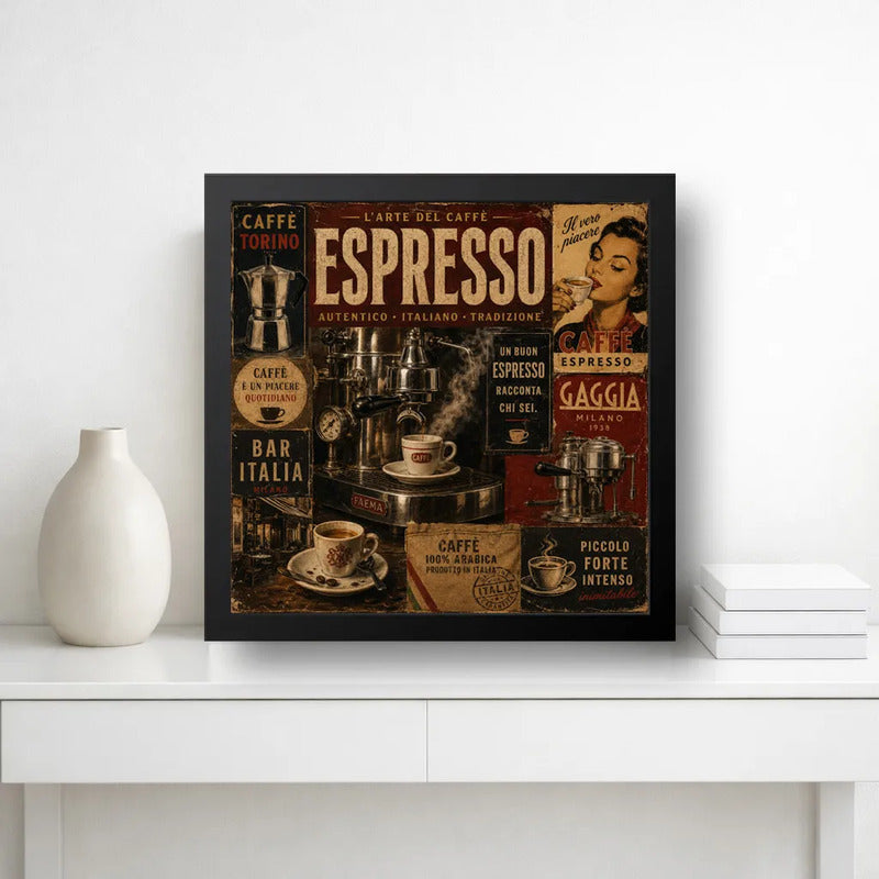 Cuadro Living Comedor Cocina Café Espresso Coffee Retro Brs1 Marco Negro