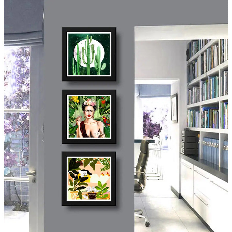 Set 3 Cuadros Frida Naturaleza Cactus Hojas Arte Botanico
