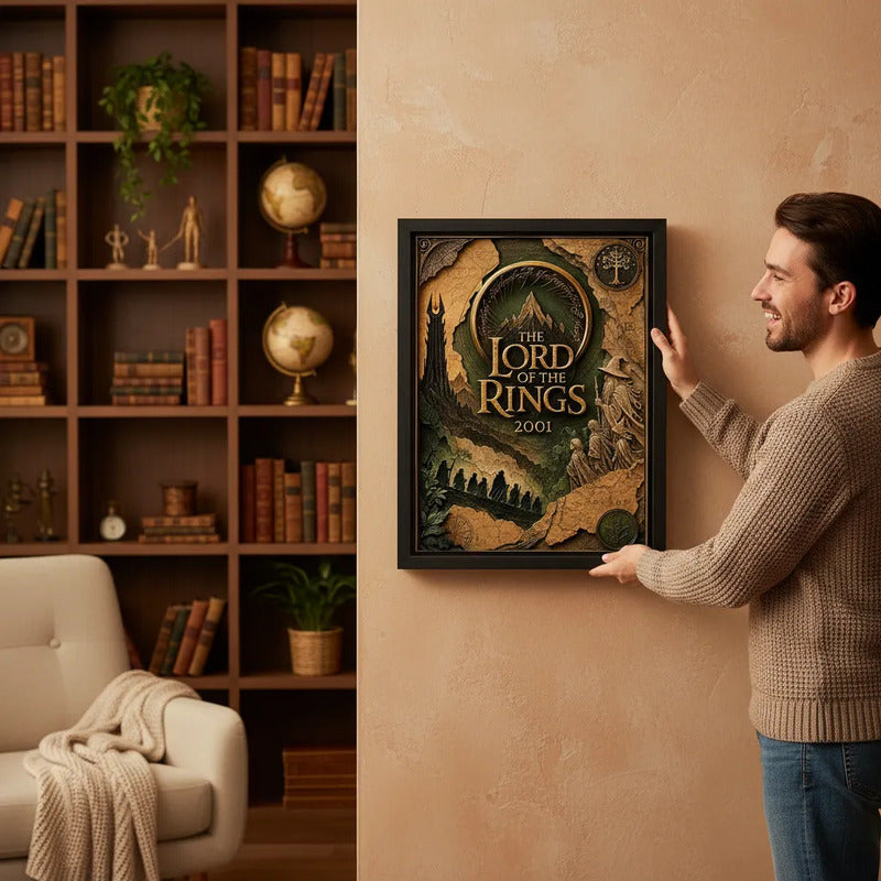 Cuadro El Señor De Los Anillos Pelicula Cine Arte Efecto 3d Marco Negro