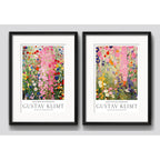 Set 2 Cuadros Gustav Klimt Jardín De Flores Bs1 Con Paspartú Marco Negro