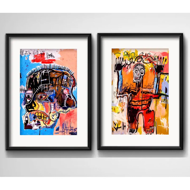 Set 2 Cuadros Basquiat Arte Urbano Decoración Con Paspartu
