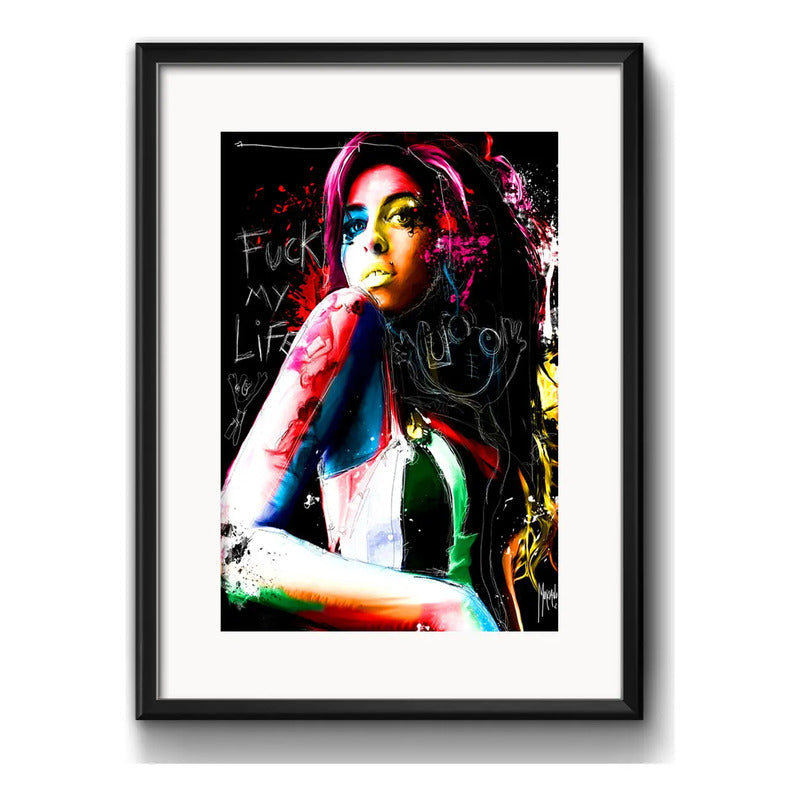 Cuadro Amy Winehouse Colors R&b Decoracion Con Paspartú Marco Negro
