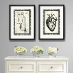 Set 2 Cuadros Estetoscópio Corazón Medico Arte Con Paspartu
