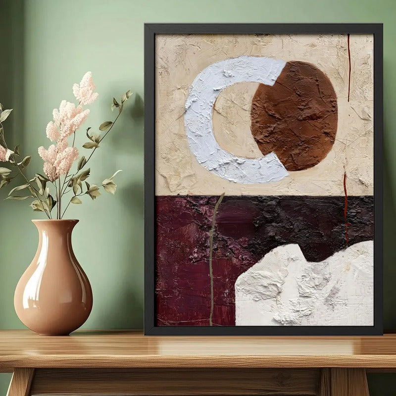 Cuadro Dormitorio Living Boho Abstracto B1 Tonos Terrosos Marco Negro