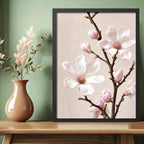Cuadro Dormitorio Living Flores Rosa De Primavera Magnolia 3 Marco Negro