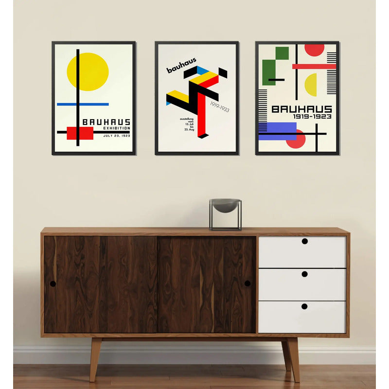 Set 3 Cuadros Bauhaus Arte Abstracto Geometricos 1919 1923 Marco Con Marco Negro
