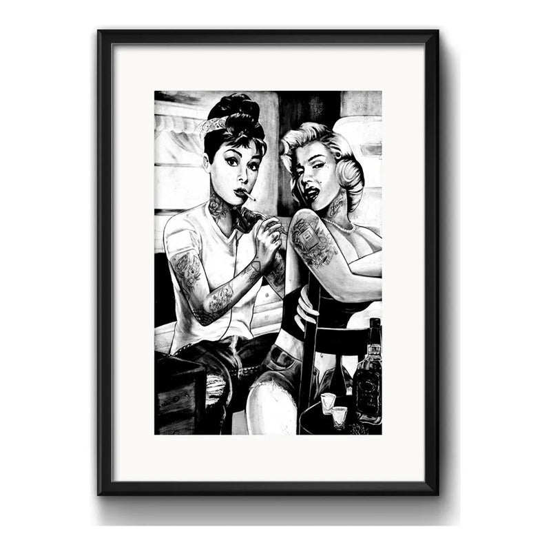 Cuadro Audrey Hepburn Tatuaje Marilyn Monroe Tattoo Paspartú Marco Negro
