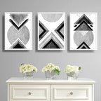 Set 3 Cuadros Geometrico Abstrato Escandinavo Blanco Y Negro