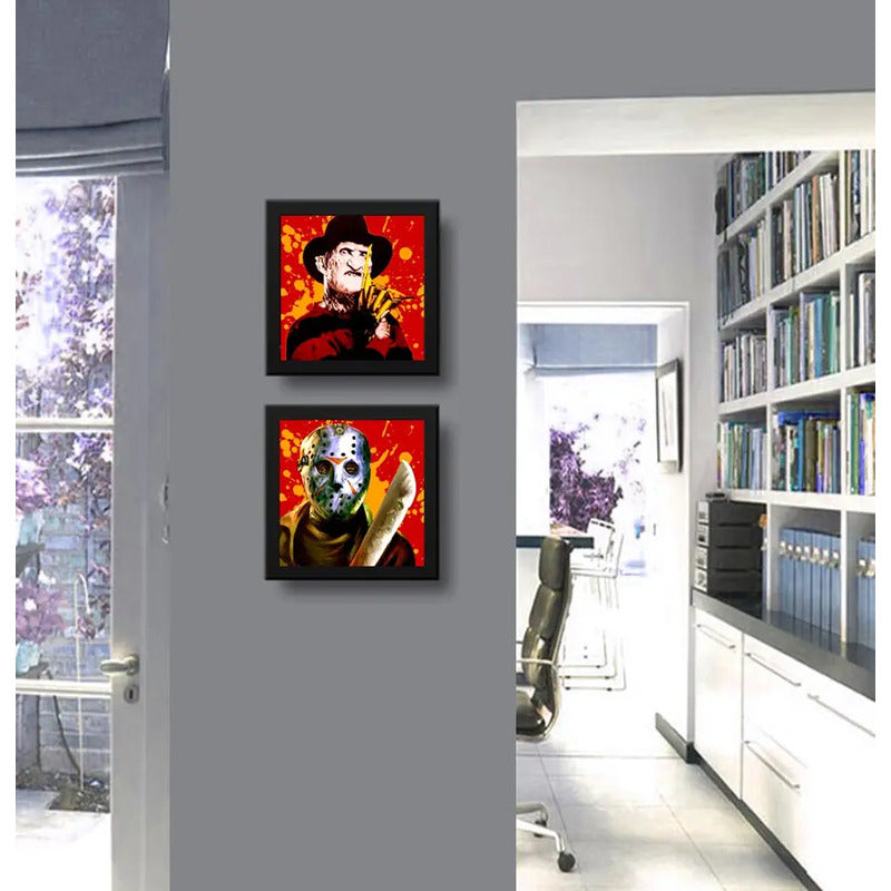 Set 2 Cuadros Freddy Krueger Jason Voorhees Terror Pop Art Marco Negro