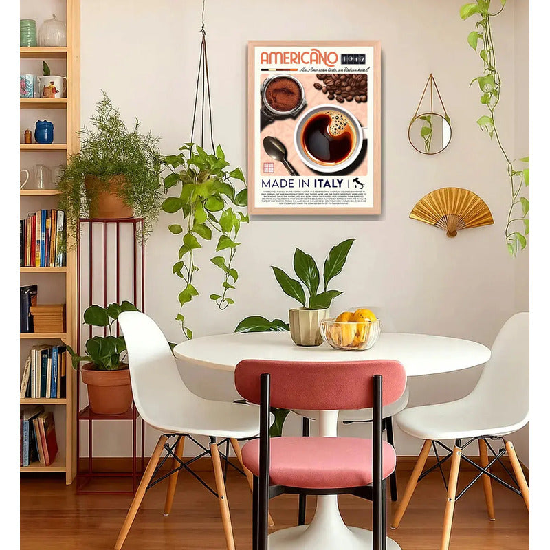 Cuadro Cafe Americano 1942 Italia Cocina Vintage Marco Oak Marco Marrón Claro