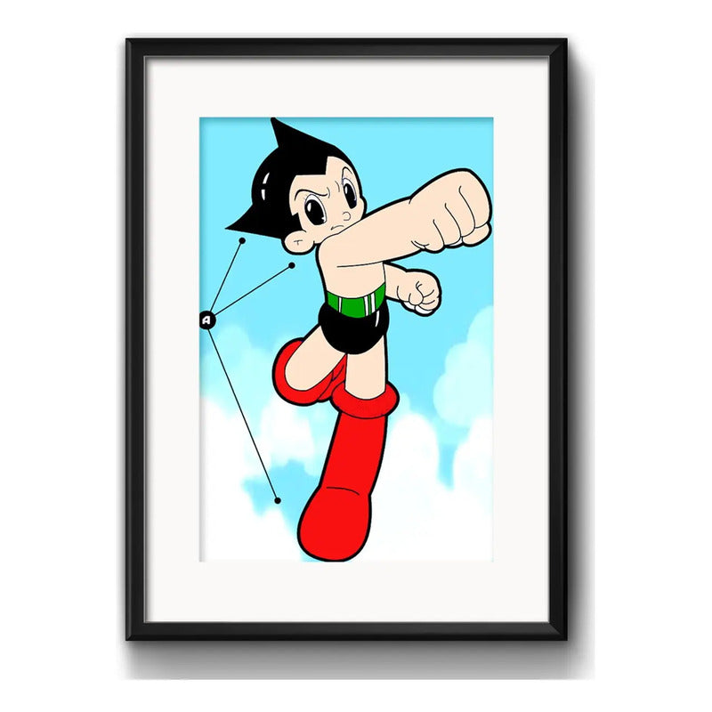 Cuadro Astroboy Mangá Serie Comics Decoracion Con Paspartú Marco Negro