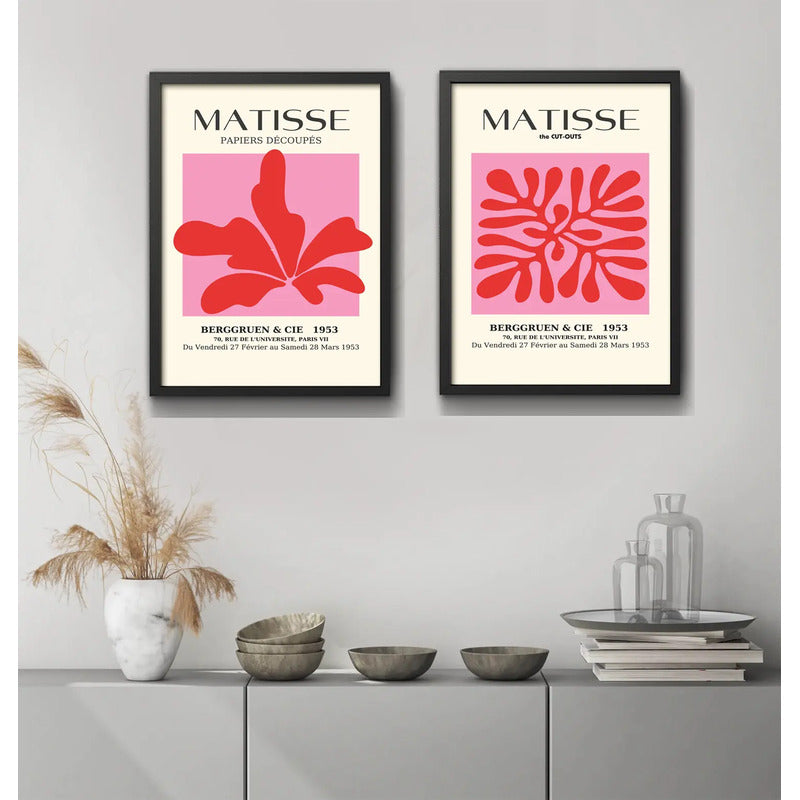 Set 2 Cuadros Dormitorio Living Matisse Tonos Rosa Pink Marco Negro