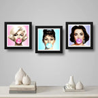 Set 3 Cuadros Marilyn Monroe Chicle Audrey Elizabeth Pop Art