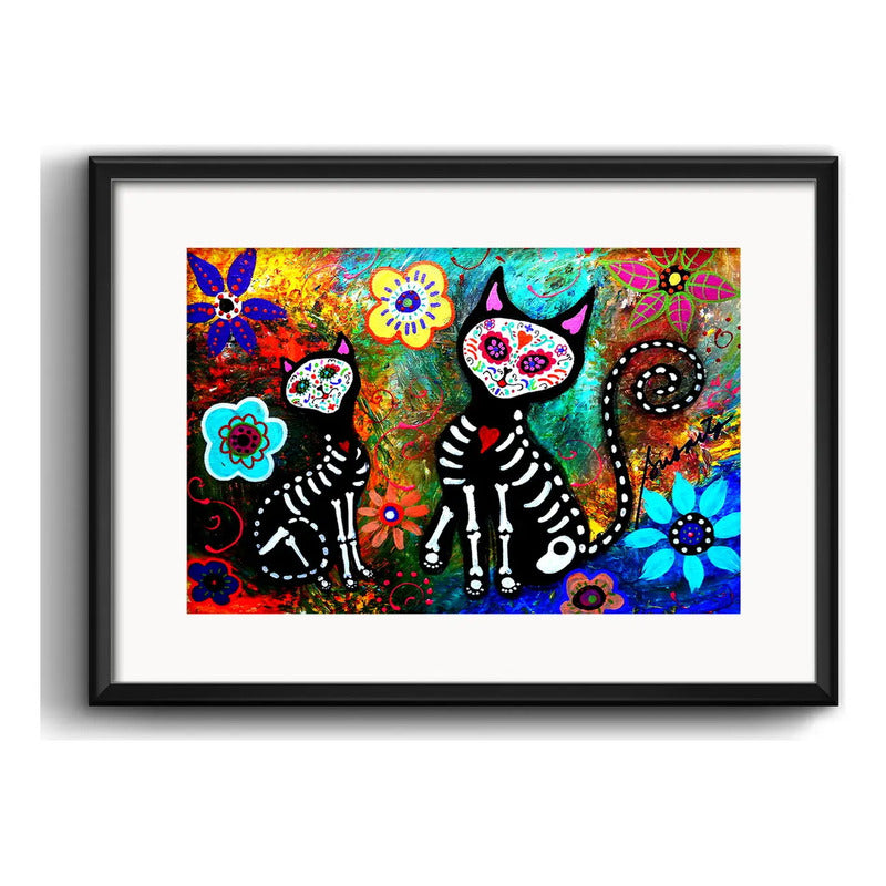 Cuadro Gato Perro Calavera Mexicana Decoracion Con Paspartú