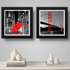 Set 2 Cuadros Paris Ciudad Y Puente De San Francisco 33x33cm Marco Negro