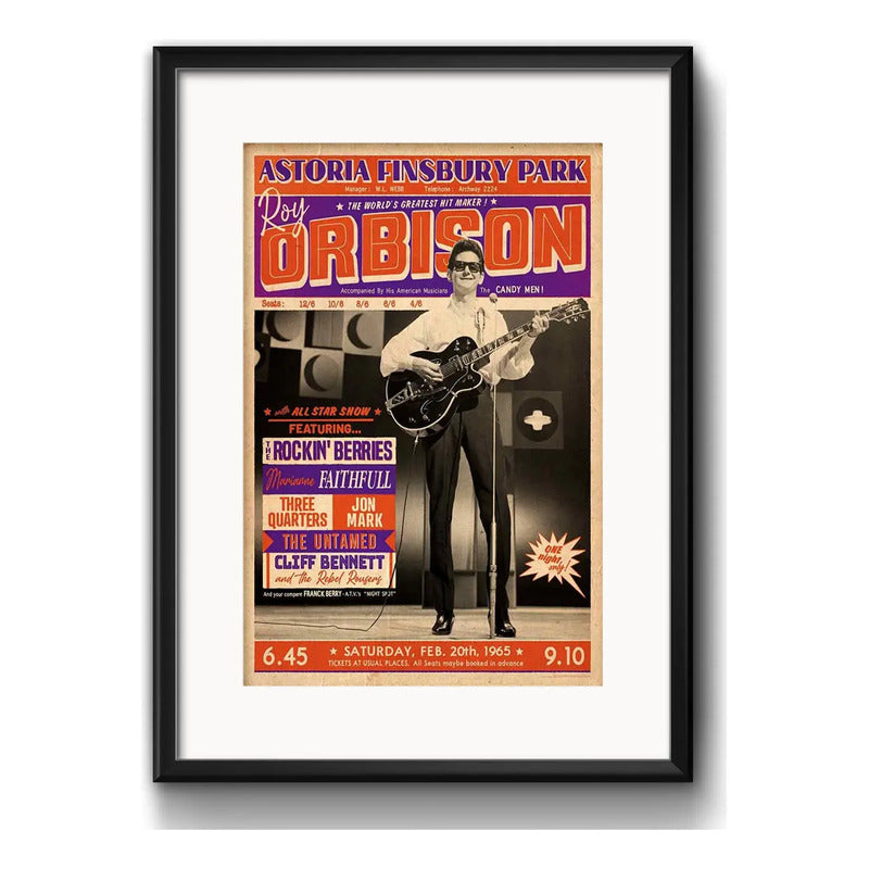 Cuadro Roy Orbison Setlist Concierto 1966 Retro Con Paspartú Marco Negro