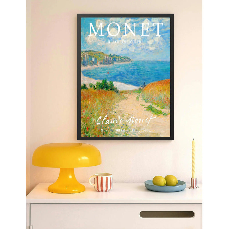 Cuadro Dormitorio Living Claude Monet Playa En Pourville Marco Negro