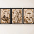 Set 3 Cuadros Temática Jurídica Abogado Efecto 3d Tonos Oro Marco Negro