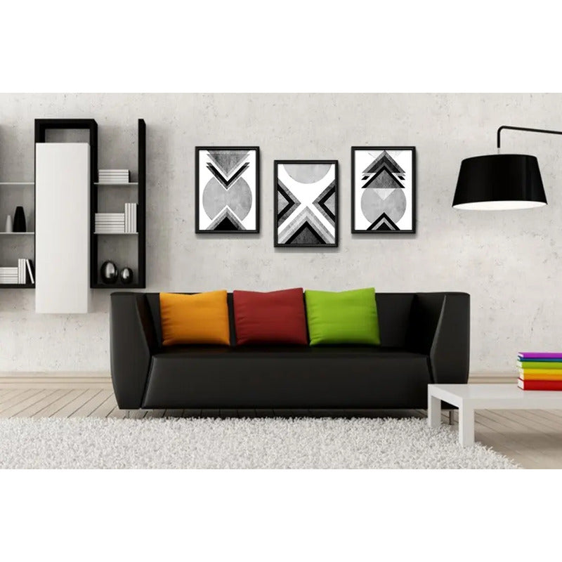 Set 3 Cuadros Geometrico Abstrato Escandinavo Blanco Y Negro