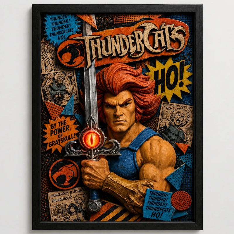 Cuadro Thundercats Felinos Extraterrestres Serie Efecto 3d Marco Negro