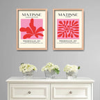 Set 2 Cuadros Dormitorio Living Matisse Tonos Rosa Pink Marco Marrón Claro