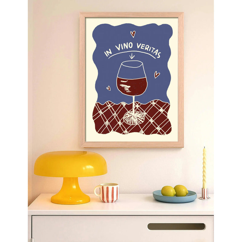 Cuadro In Vino Veritas Frase Retro Bebida Cocina Bar Pub Oak Marco Marrón Claro