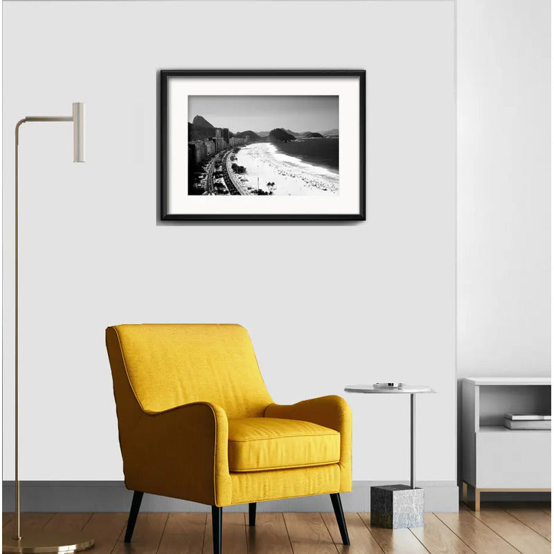 Cuadro Rio De Janeiro Blanco Y Negro B7 53x43cm Con Paspartú Playa De Copacabana Avenida Atlantica Con Marco Negro