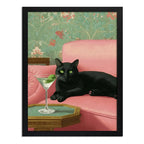 Cuadro Gato Martini Sofá Drink Arte Decoracion Living Cocina Marco Negro