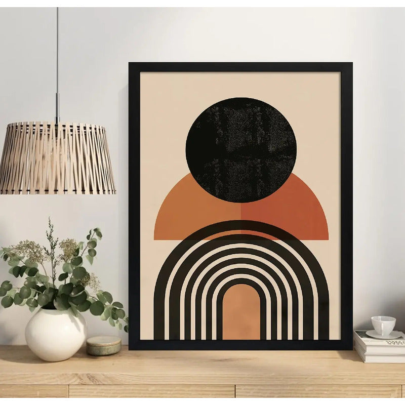 Cuadro Dormitorio Living Boho Abstracto Geometrico Arte Marco Negro