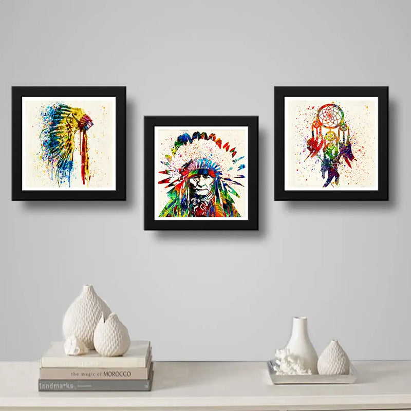 Set 3 Cuadros Indio Jefe Atrapa Sueños Pop Art Decoracion