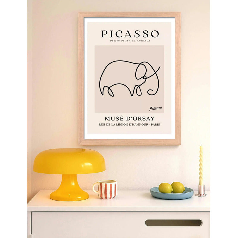 Cuadro Picasso Elefante Abstracto Obra Pintor Marco Oak Marco Marrón Claro
