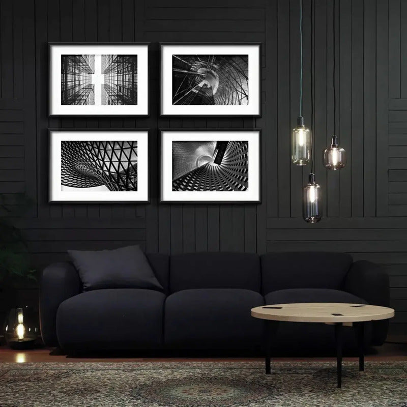 Set 4 Cuadros Arquitectura Moderna Blanco Negro Con Paspartu