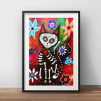 Cuadro Gato Perro Calavera Mexicana Decoracion Con Paspartú