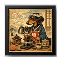 Cuadro Perro Salchicha Barista Café Cocina Japonés Coleccion Marco Negro