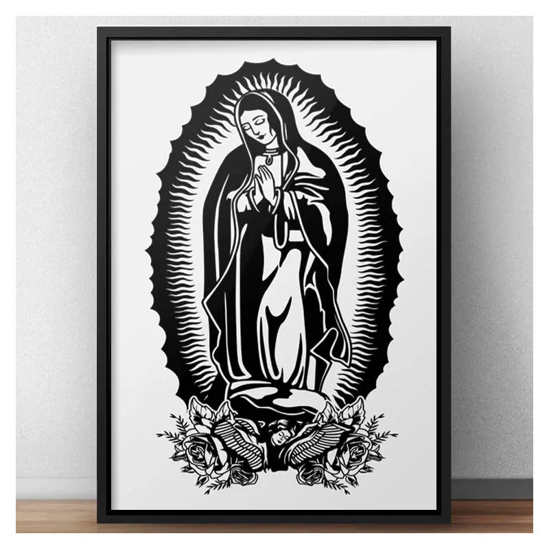 Cuadro Virgen De Guadalupe Blanco Y Negro Tattoo Decoracion