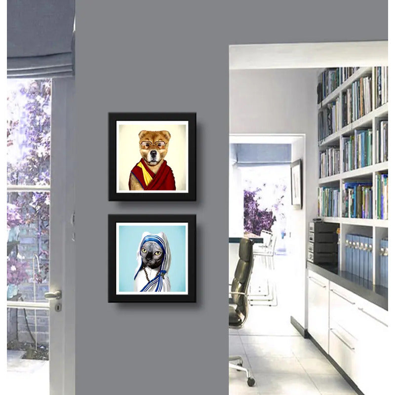 Set 2 Cuadros Gato Madre Teresa Y Perro Dalai Lama Pop Art
