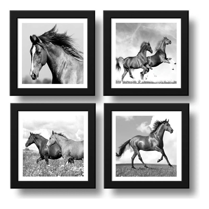 Set 4 Cuadros Caballos Decoracion Hogar Granja Equitacion